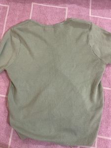 Cute Green Ruched Cropped Sweater