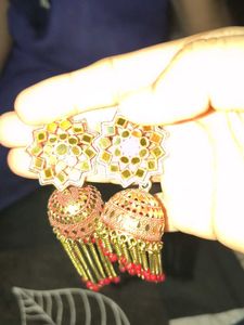Red and Gold Jhumka Earrings