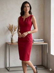 Elegant Red Sleeveless Sheath Dress