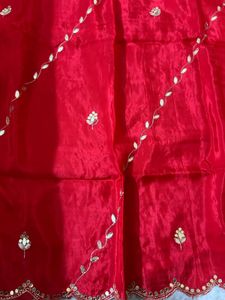 Vibrant Red Silk Saree with Embellishments