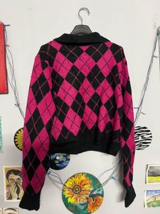 Argyle Knit Cardigan🩷🖤Free size 34+