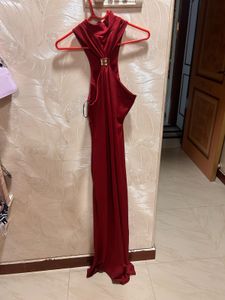 Elegant Halter Neck Red Midi Dress