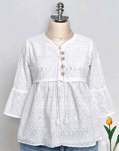 White Embroidered Boho Peplum Top