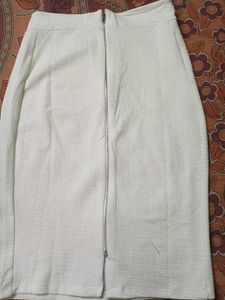 Cream Textured Pencil Skirt with Zipper