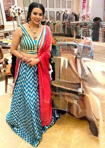 Blue &amp; Golden Strap Lehenga