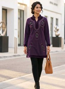 Embroidered Purple Velvet Kurta