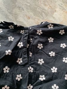 Black Floral Print Button-Up Top