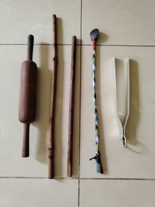Used Wooden Belan And Sticks With Aluminium Tong