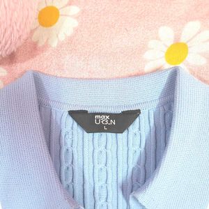 Women Braided Knit Johnny Collar Crop T-shirt