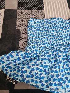 Blue Heart Print Smocked Tube Top