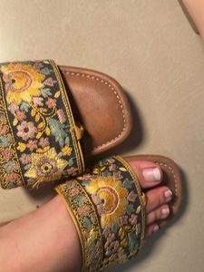 Embroidered Floral Slide Sandals