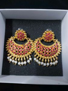 Beautiful Gold Plated Earrings with Red Stones