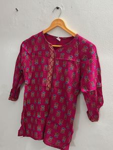 Vibrant Pink Kurta with Block Print