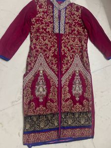 Maroon Velvet Gold Embroidered Ethnic Kurti
