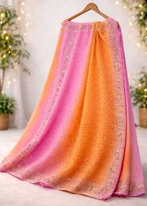 Ombre Pink & Orange Embellished Saree