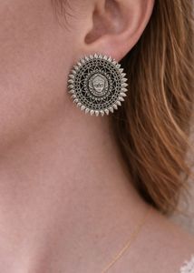 Designer Oxidized Silver Jhumkas
