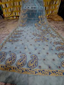 Beautiful skyblue handwork Saree