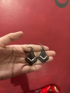 Oxidised Silver &amp; Black Geometric Earrings