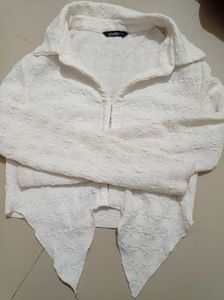 Zudio White Textured Collared Top