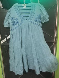 Light Blue Embroidered Tiered Dress