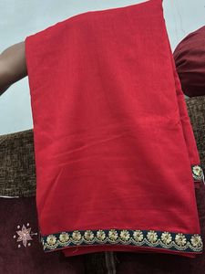 Elegant Red Saree with Floral Border