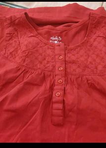 Red Embroidered Henley  pregnancy nighty