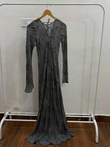Elegant Greyish Mint Embroidered Beaded Gown