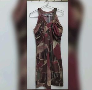 Brown Globus Bodycon Dress with Abstract Print