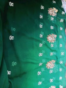 Emerald Green Embroidered Saree