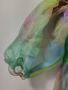 Colorful Puff Sleeve Organza Dress