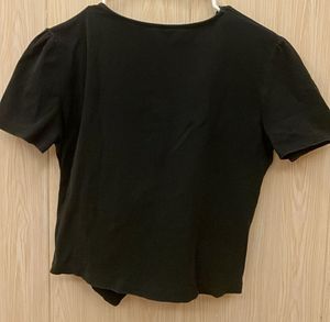 Black V-Neck Ruched Blouse