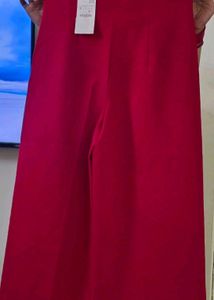 ZARA Women's Red Wide Leg Trousers