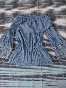 Blue Off-Shoulder Embroidered Top