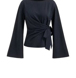 Pinstripe Wrap Tie Blouse