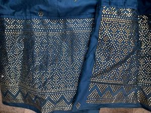 Blue Ethnic Skirt with Silver Print