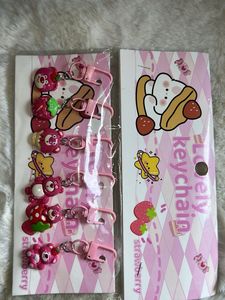 Cute Strawberry Bear Keychain Set