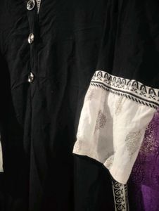 Elegant Black Kurta with White Embroidery