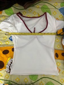 Cute White &amp; Red Bow Detail Top