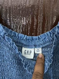 GAP Denim Smocked Midi Dress