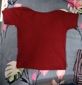 Maroon Short Sleeve Square Neck Top