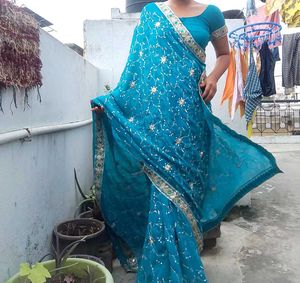 Beautiful Blue Embroidered Saree