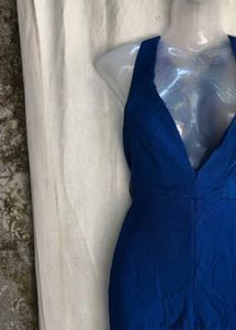 Elegant Royal Blue Plunge Neck Gown