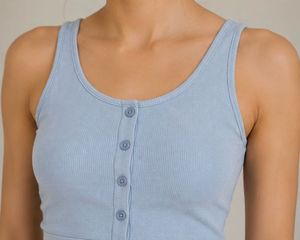 Light Blue Button-Front Crop Tank Top