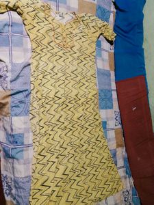 Yellow Zigzag Print Cotton Kurta