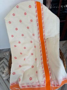 Elegant Kerala Saree with Orange Border