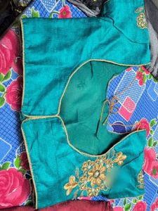 Elegant Red Saree with Green  Embroidery