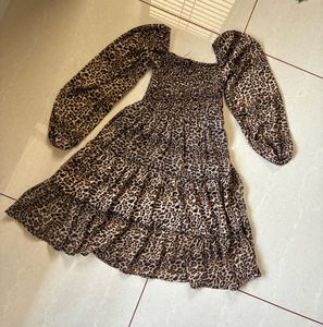 Y2k Leopard Print Tiered Midi Dress