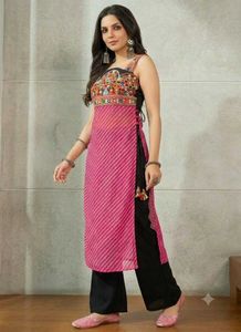 Leheriya Pattern Pink Kurta