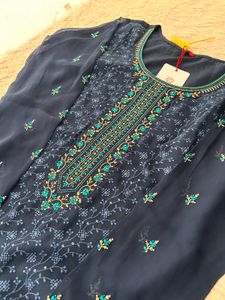 Elegant Navy Blue Kurta Set with Teal Dupatta