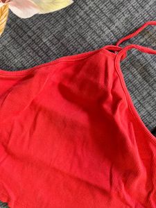 Red Halter Neck Crop Top